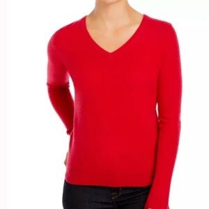 Lands’ End Cashmere Long Sleeve V Neck Sweater, Red
